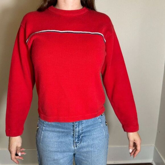 Tommy Hilfiger 100% Cotton Crew Neck Red Sweater Fits like Womens Small - Picture 1 of 4